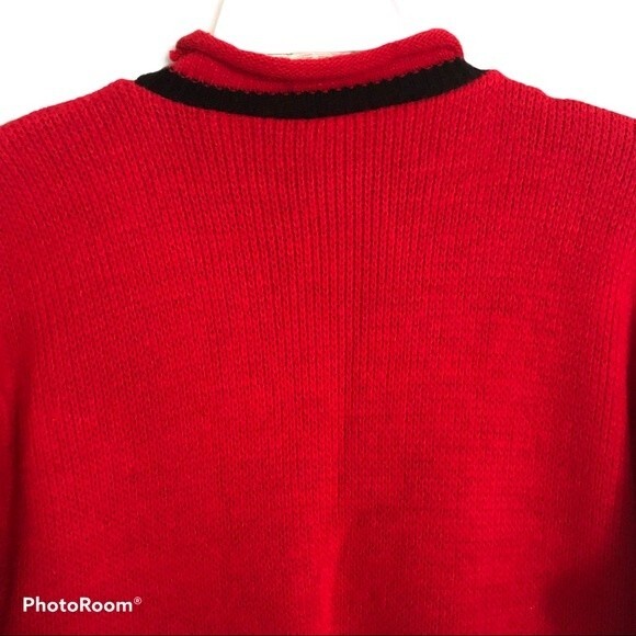 Vintage Sweater Womens Medium Red Black White Scottie Dog Patchwork Holiday - Picture 8 of 9